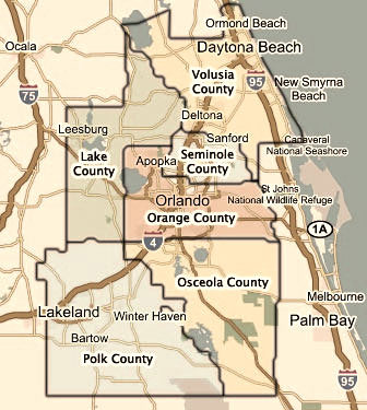 Map Of Central Fla Central Florida County Map Shows 5 Main Counties In Central Florida